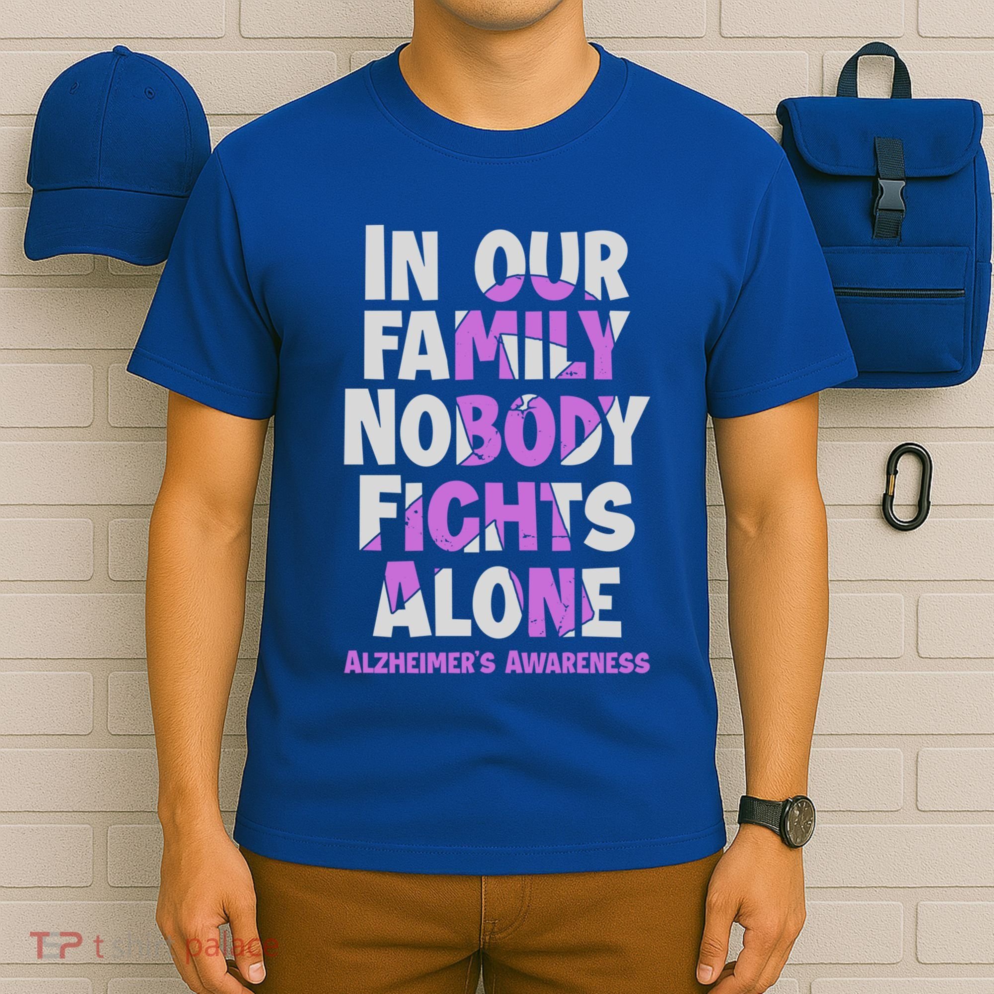 Alzheimers Awareness Ribbon Purple Nobody Fights Alone Gift T-Shirt