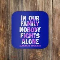 Alzheimers Awareness Ribbon Purple Nobody Fights Alone Gift Coaster thumb 0