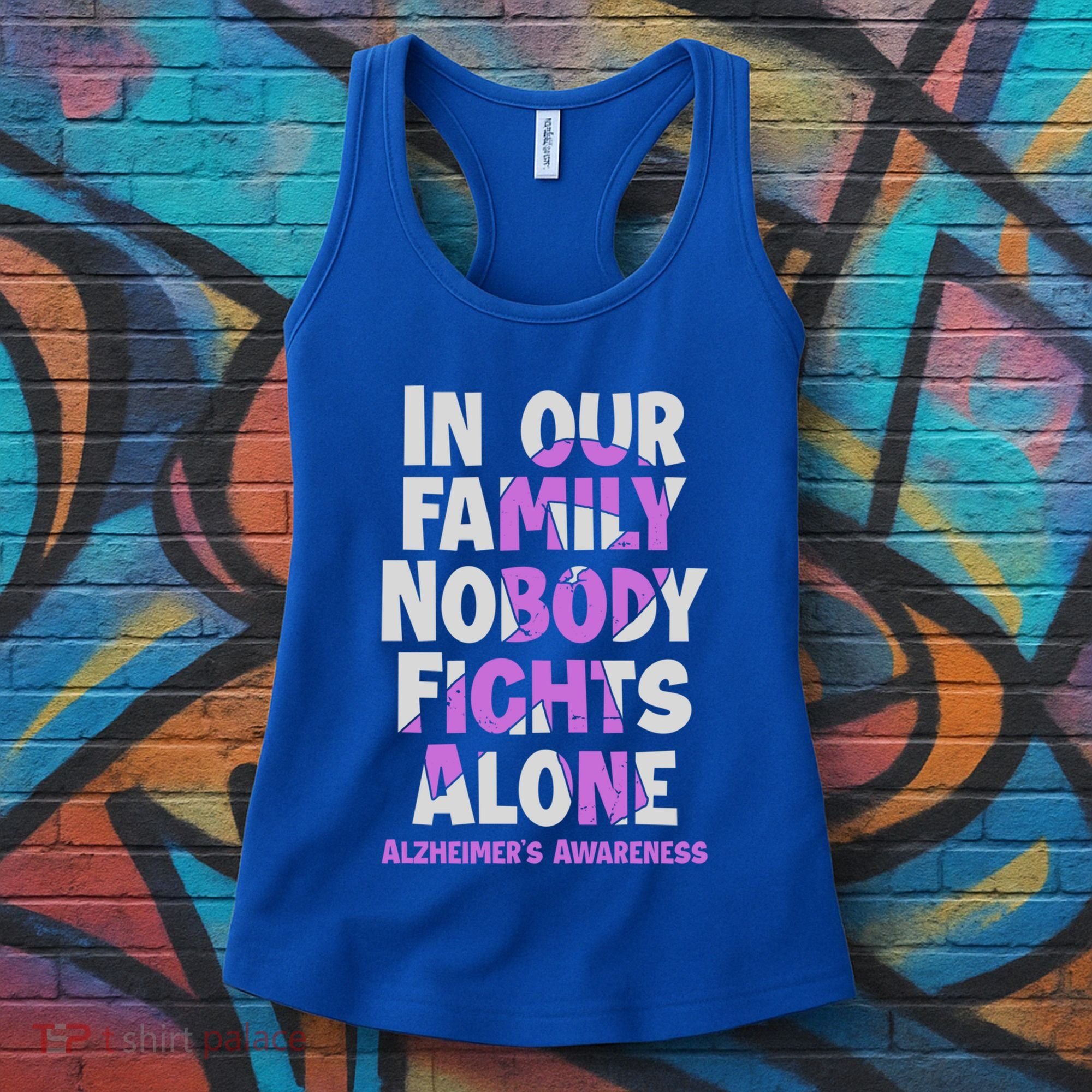 Alzheimers Awareness Ribbon Purple Nobody Fights Alone Gift Women's Tank Top