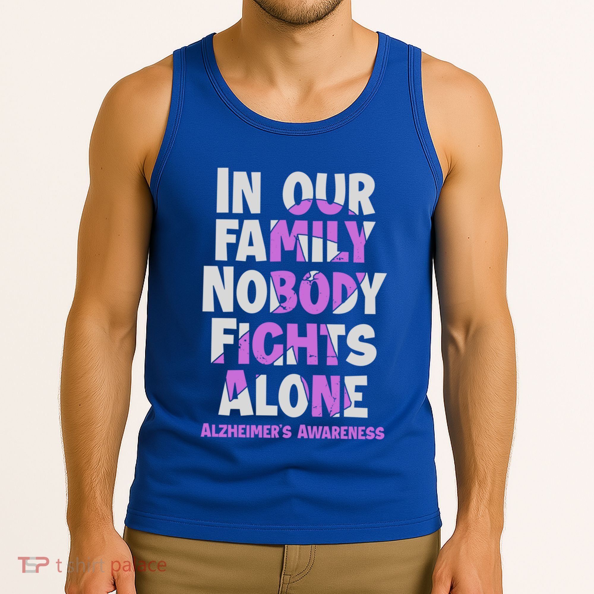Alzheimers Awareness Ribbon Purple Nobody Fights Alone Gift Tank Top