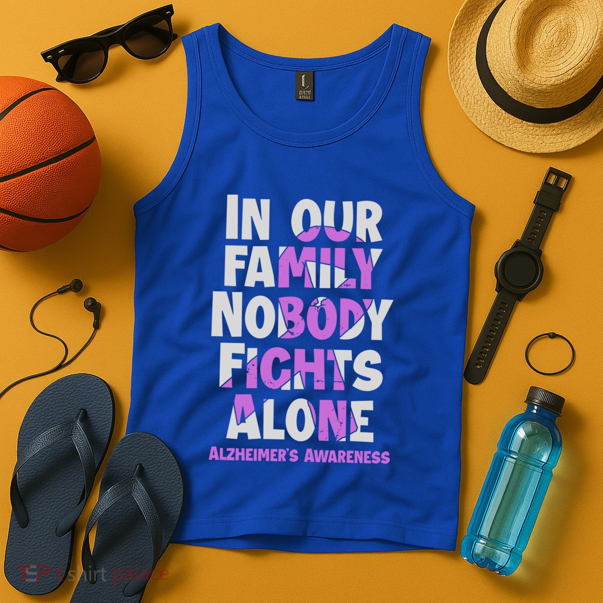 Alzheimers Awareness Ribbon Purple Nobody Fights Alone Gift Tank Top