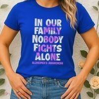 Alzheimers Awareness Ribbon Purple Nobody Fights Alone Gift Women's T-Shirt thumb 2