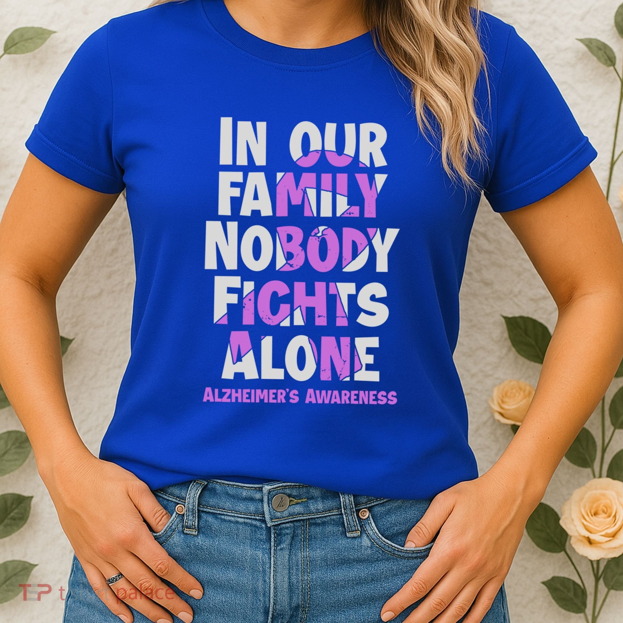 Alzheimers Awareness Ribbon Purple Nobody Fights Alone Gift Women's T-Shirt