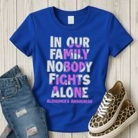 Alzheimers Awareness Ribbon Purple Nobody Fights Alone Gift Women's T-Shirt thumb 3