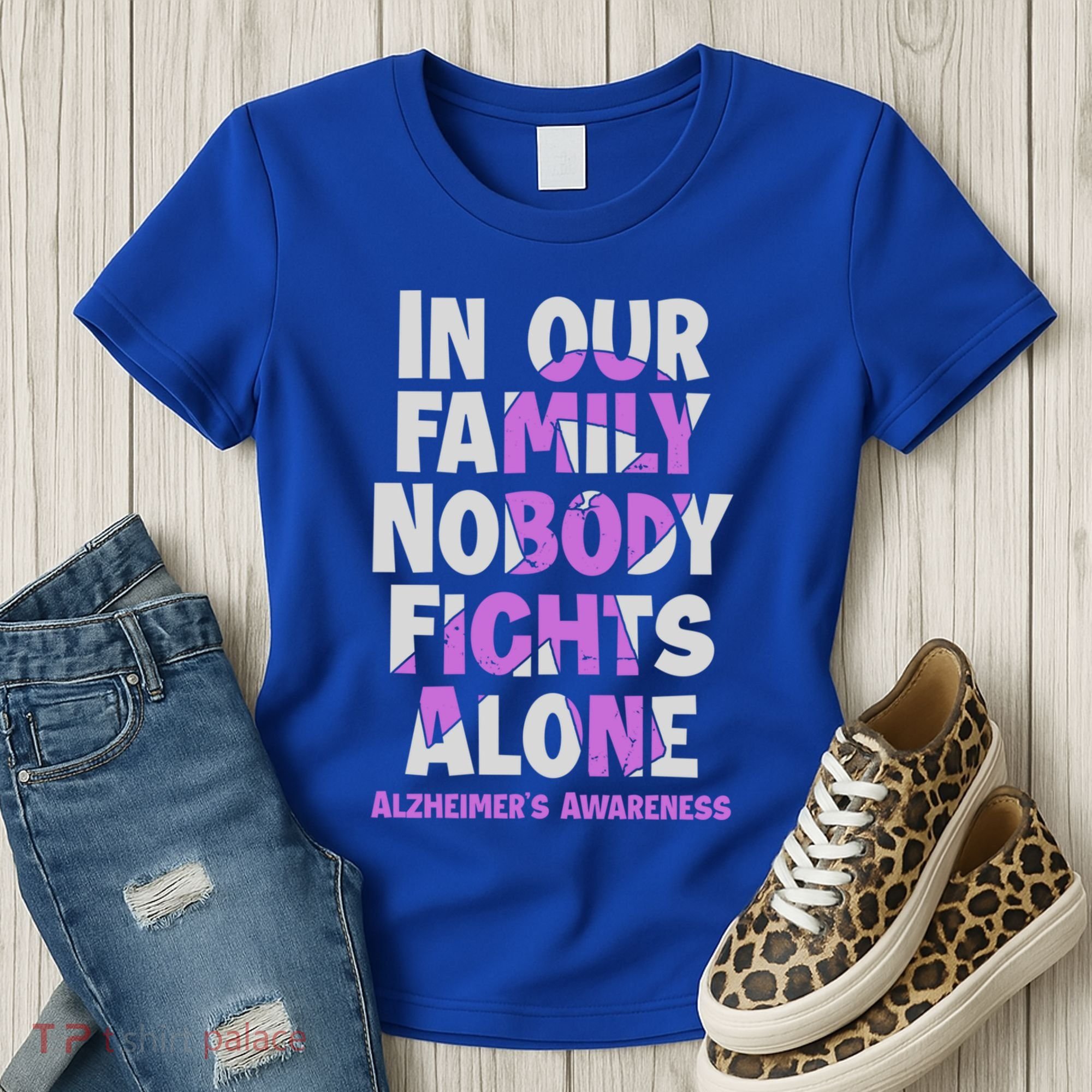 Alzheimers Awareness Ribbon Purple Nobody Fights Alone Gift Women's T-Shirt