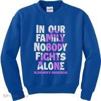 Alzheimers Awareness Ribbon Purple Nobody Fights Alone Gift Kids Sweatshirt thumb 0