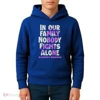 Alzheimers Awareness Ribbon Purple Nobody Fights Alone Gift Kids Hoodie thumb 4