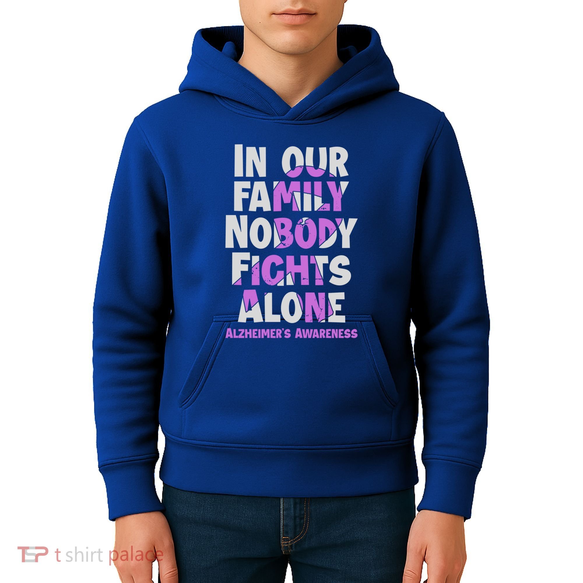Alzheimers Awareness Ribbon Purple Nobody Fights Alone Gift Kids Hoodie