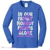 Alzheimers Awareness Ribbon Purple Nobody Fights Alone Gift Kids Long Sleeve Shirt thumb 0