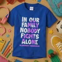 Alzheimers Awareness Ribbon Purple Nobody Fights Alone Gift Kids T-Shirt thumb 3