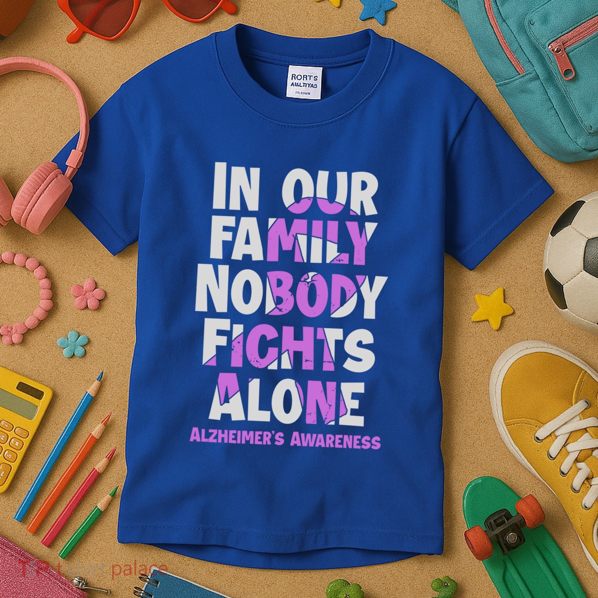 Alzheimers Awareness Ribbon Purple Nobody Fights Alone Gift Kids T-Shirt