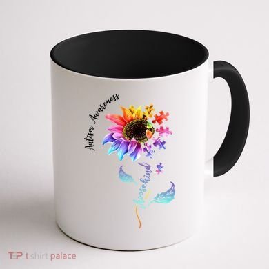 Autism Awareness Rainbow Sunflower Coffee Mug back