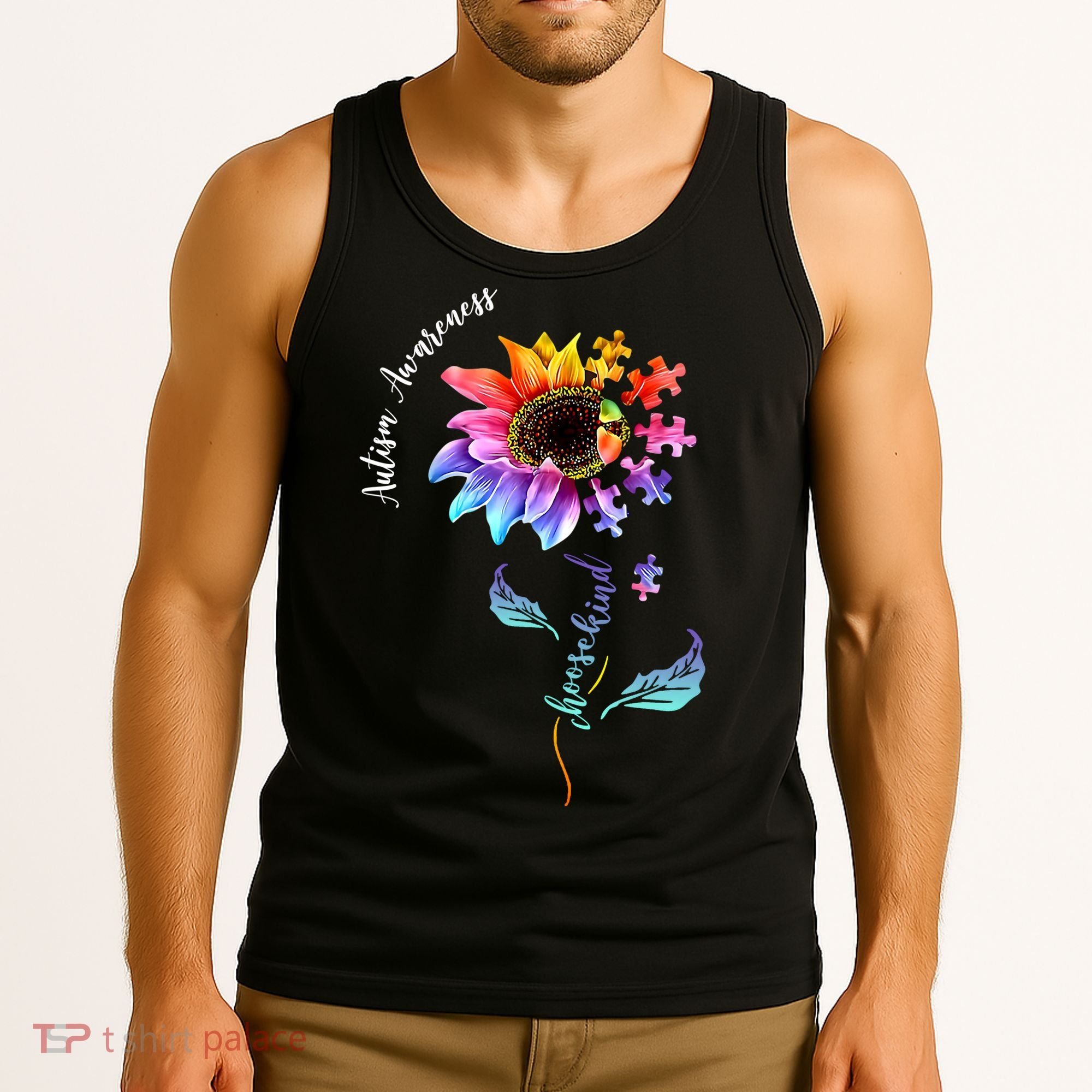 Autism Awareness Rainbow Sunflower Tank Top