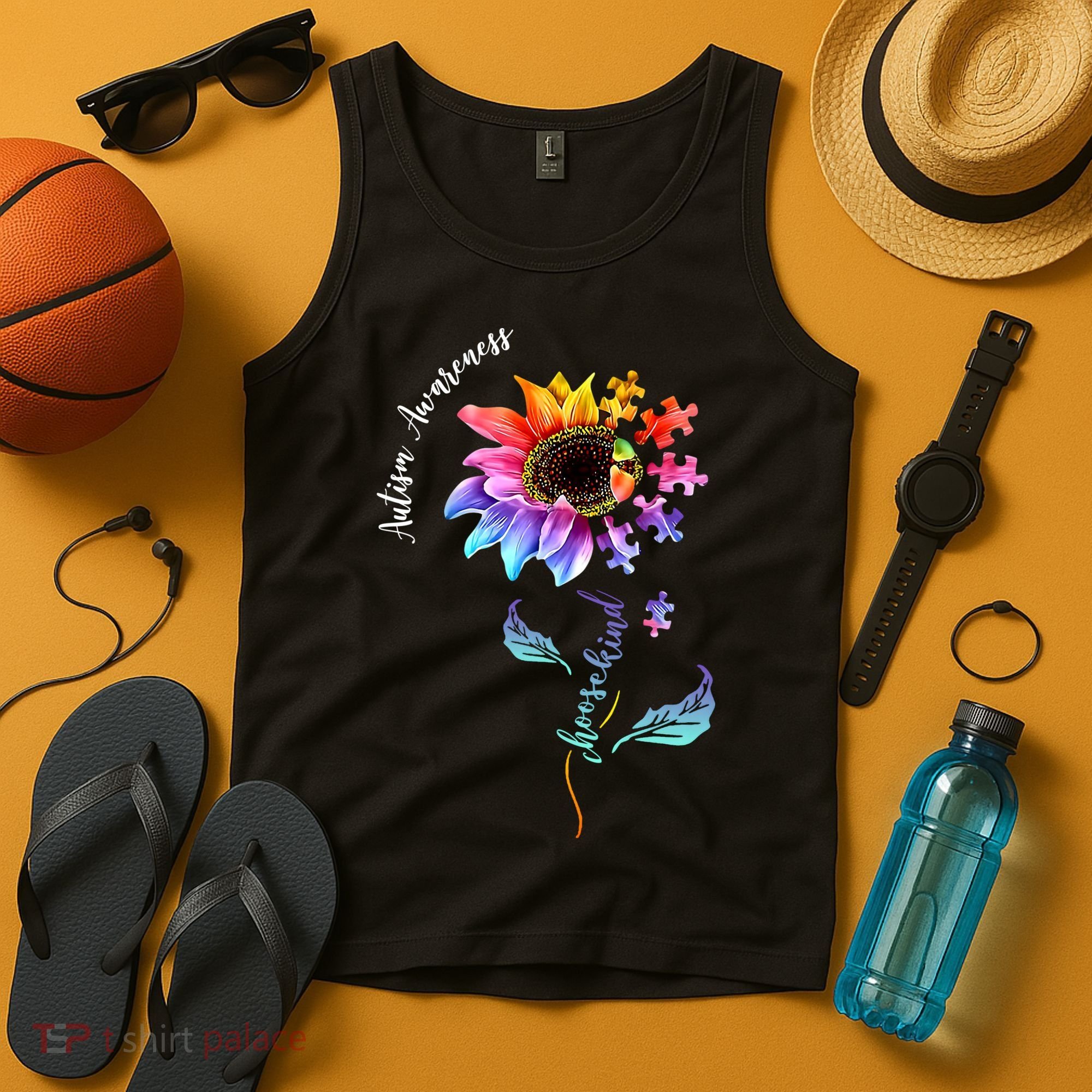 Autism Awareness Rainbow Sunflower Tank Top