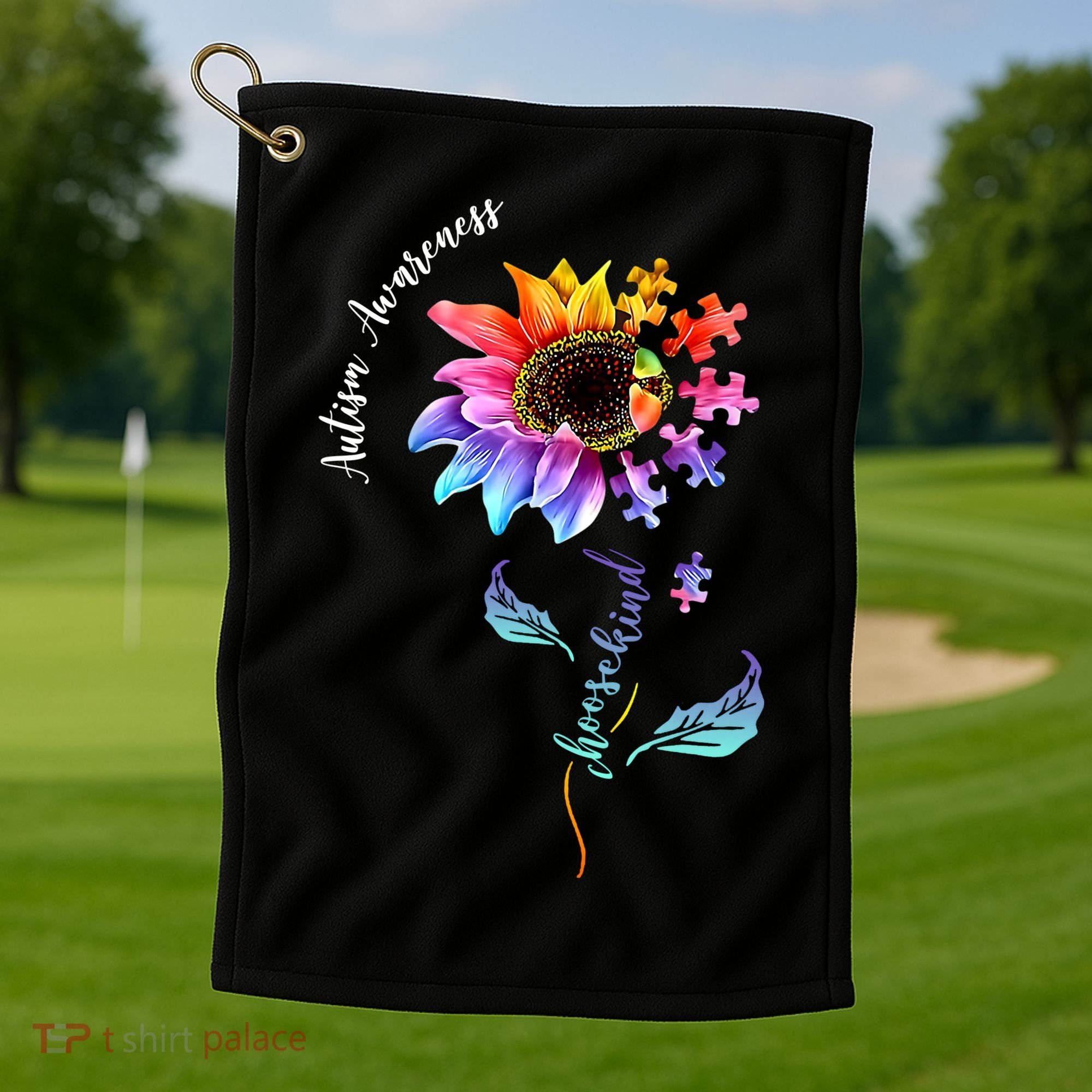 Autism Awareness Rainbow Sunflower Golf Towel