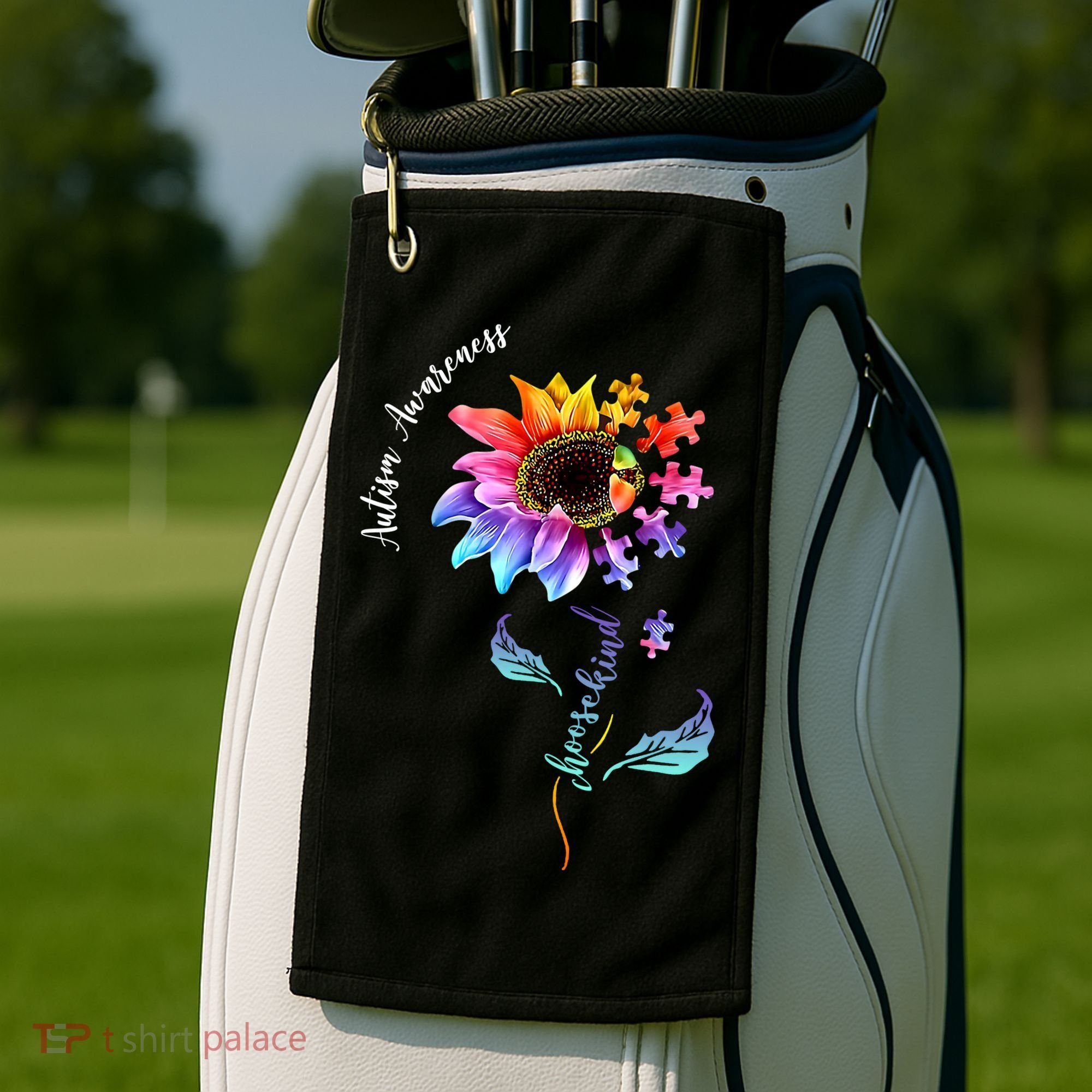 Autism Awareness Rainbow Sunflower Golf Towel