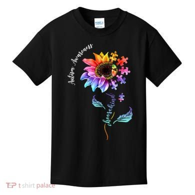 Autism Awareness Rainbow Sunflower Kids T-Shirt
