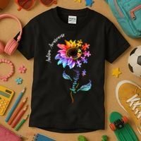Autism Awareness Rainbow Sunflower Kids T-Shirt thumb 3