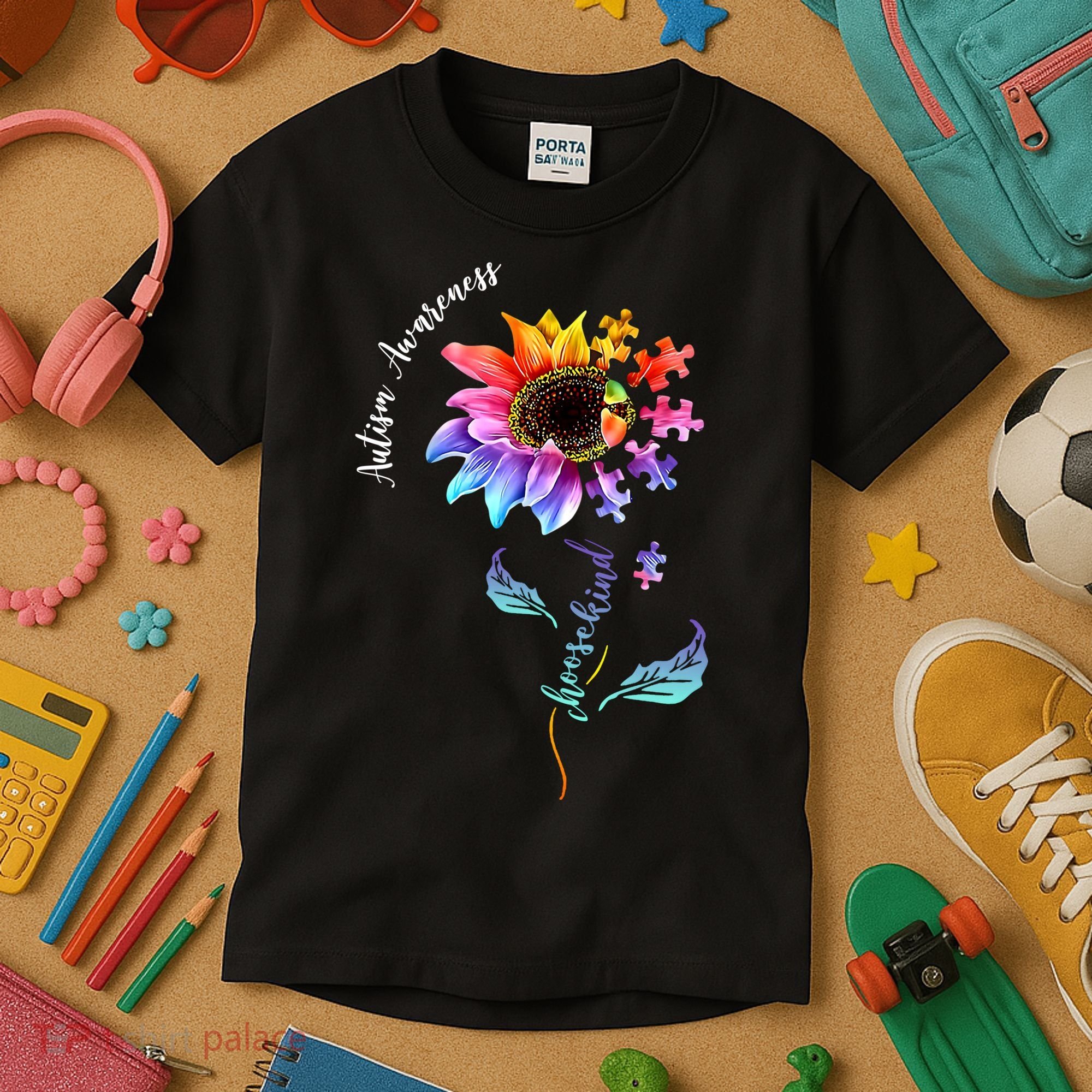 Autism Awareness Rainbow Sunflower Kids T-Shirt
