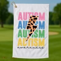 Autism Awareness Retro Cheetah Golf Towel thumb 1