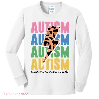 Autism Awareness Retro Cheetah Kids Long Sleeve Shirt