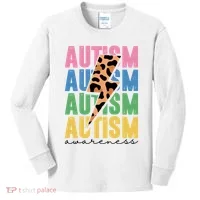 Autism Awareness Retro Cheetah Kids Long Sleeve Shirt thumb 0