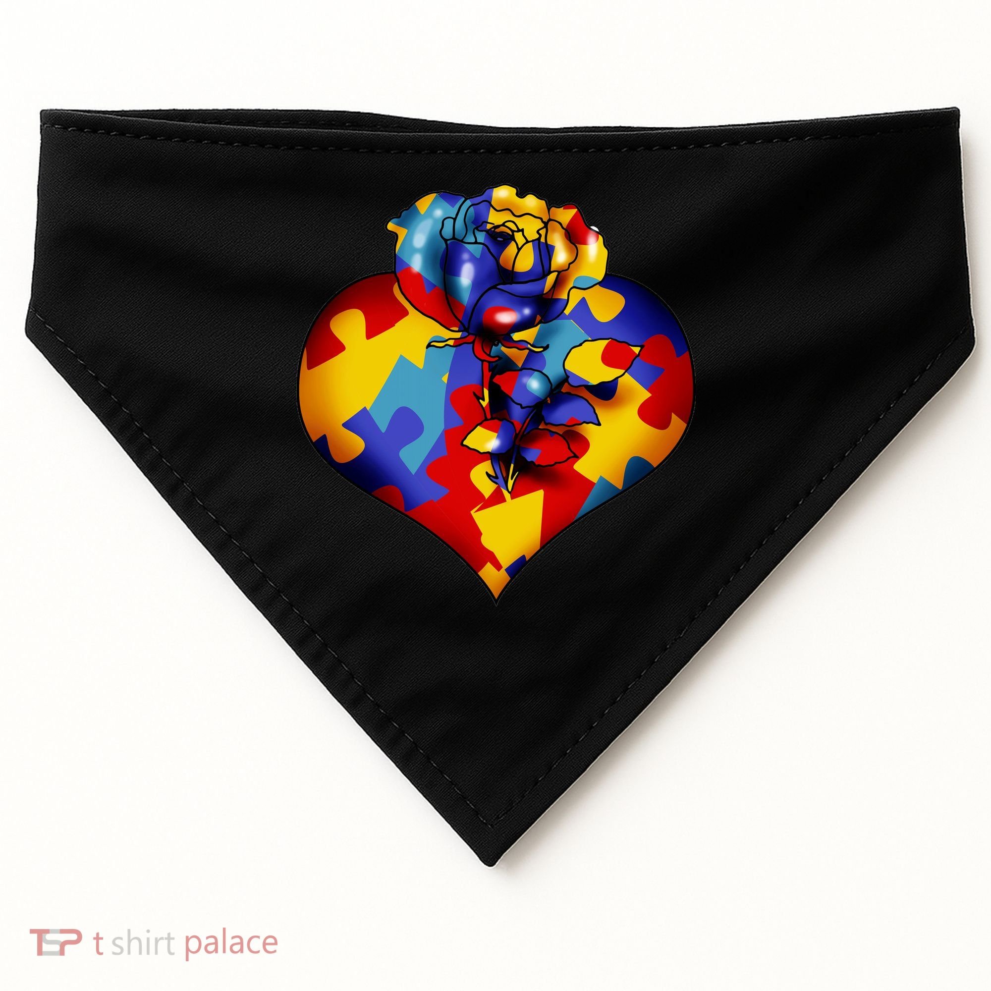 Autism Awareness Rose Heart USA-Made Doggie Bandana