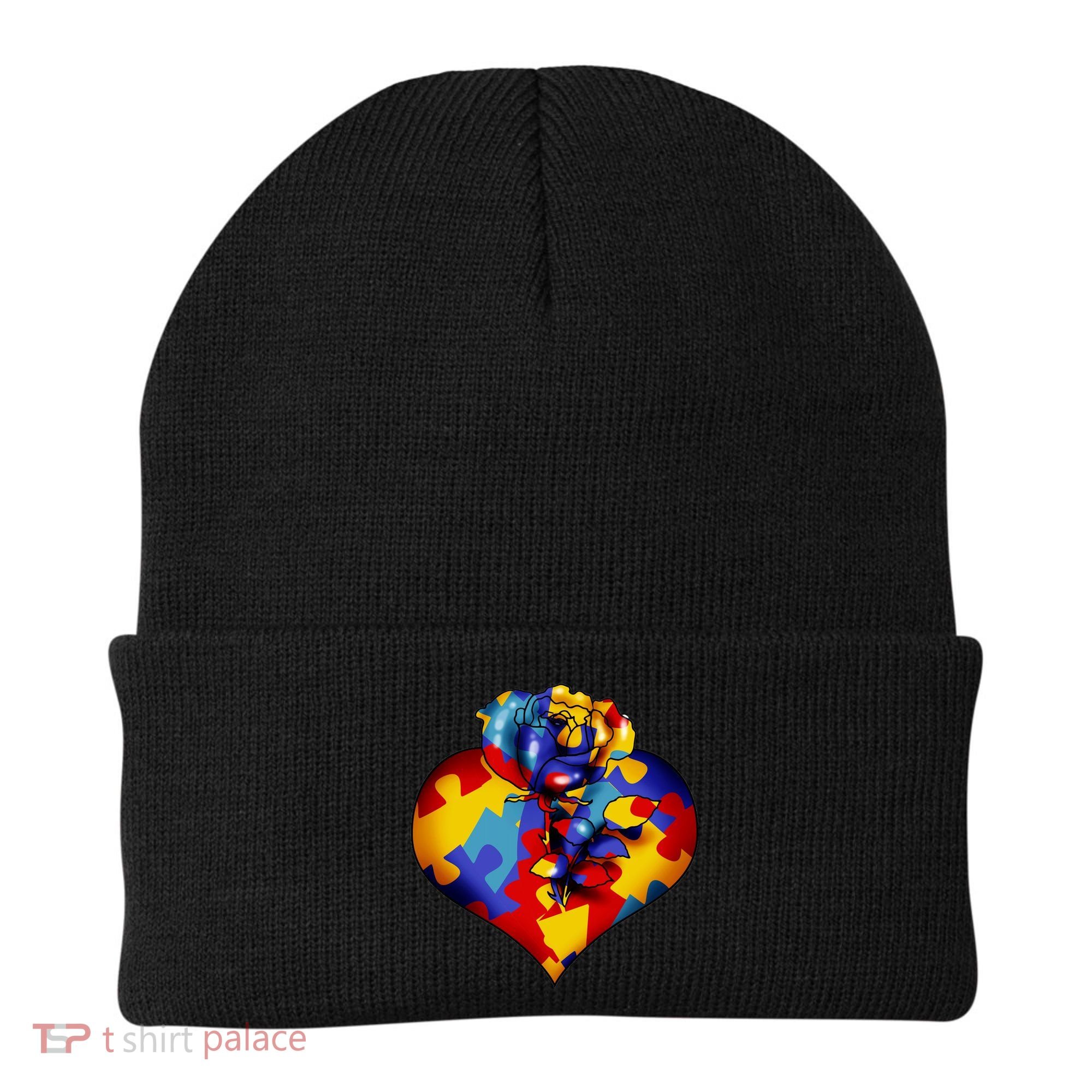 Autism Awareness Rose Heart Beanie