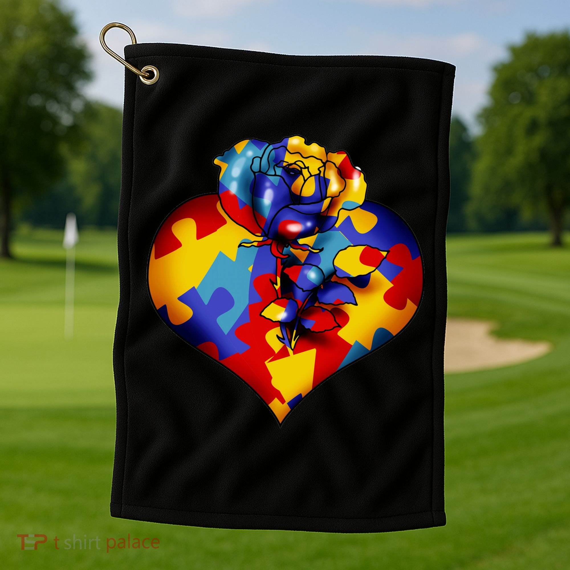Autism Awareness Rose Heart Golf Towel