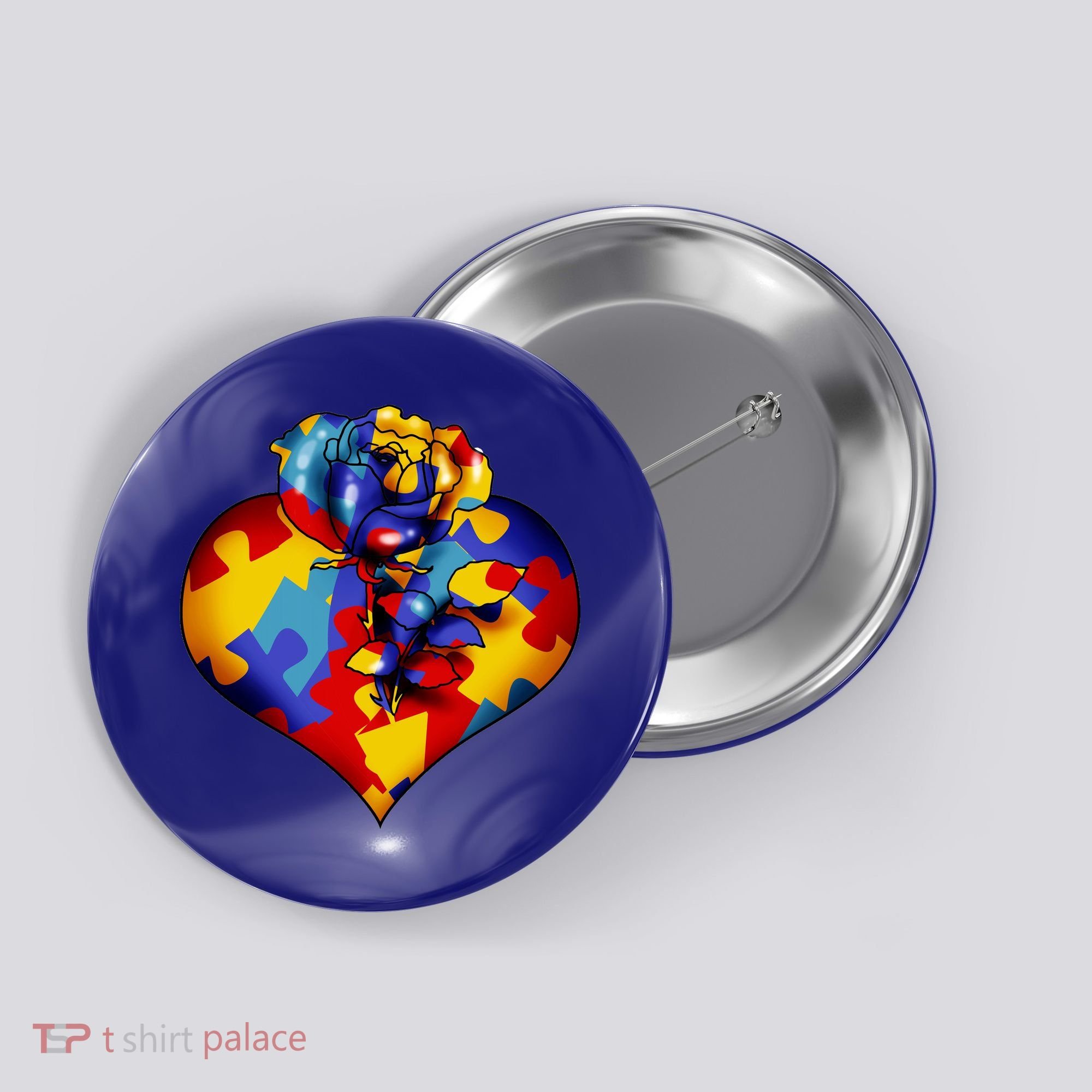 Autism Awareness Rose Heart Button