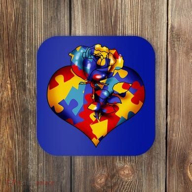 Autism Awareness Rose Heart Coaster