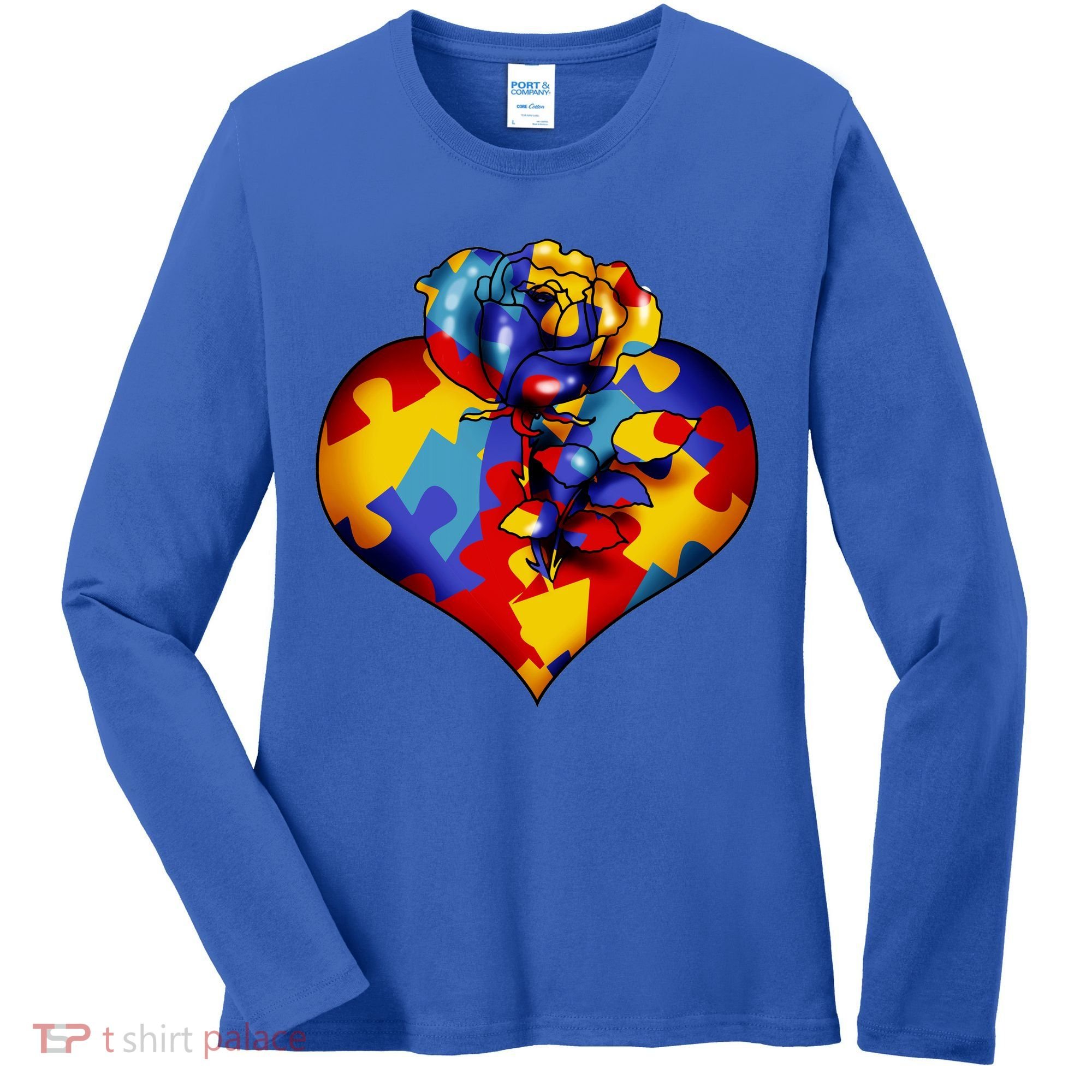 Autism Awareness Rose Heart Women's Long Sleeve Shirt