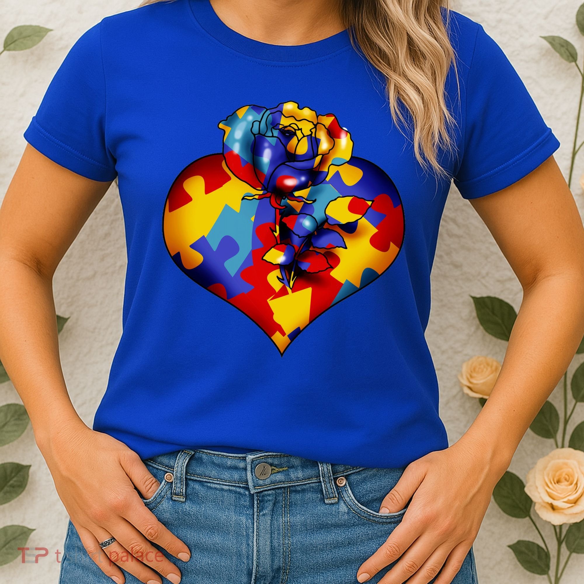 Autism Awareness Rose Heart Women's T-Shirt
