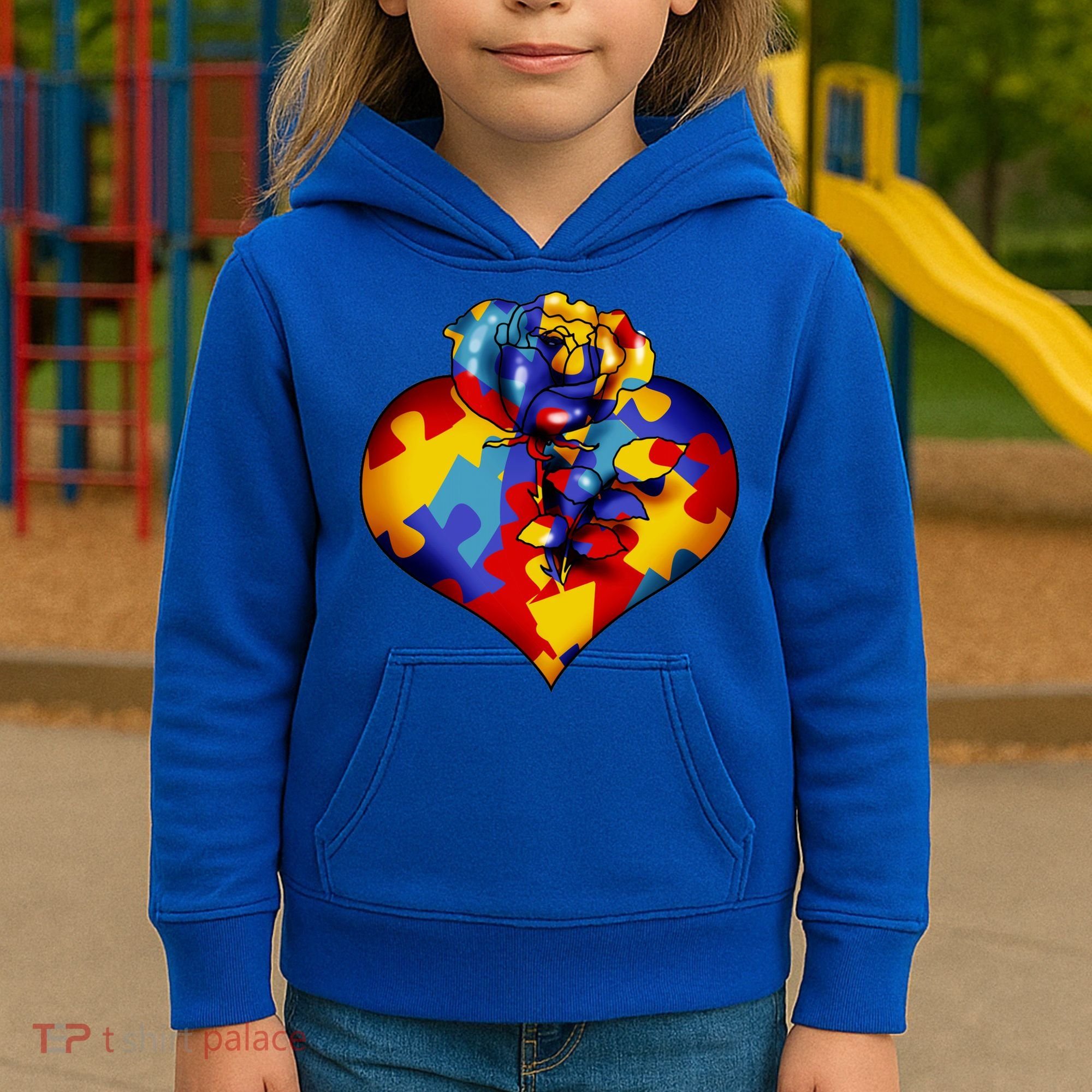 Autism Awareness Rose Heart Kids Hoodie
