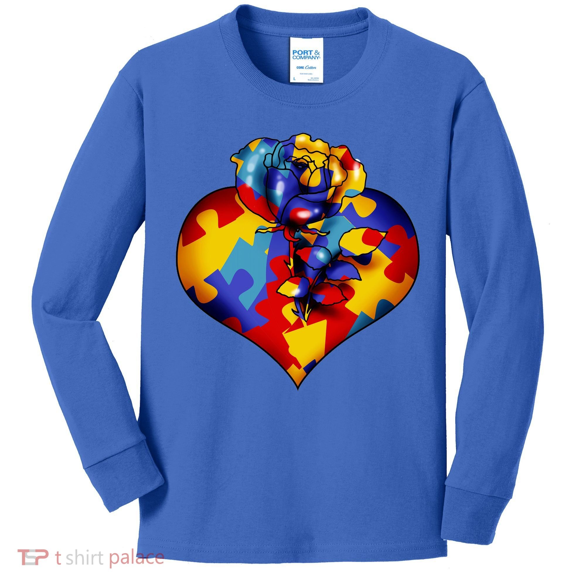 Autism Awareness Rose Heart Kids Long Sleeve Shirt