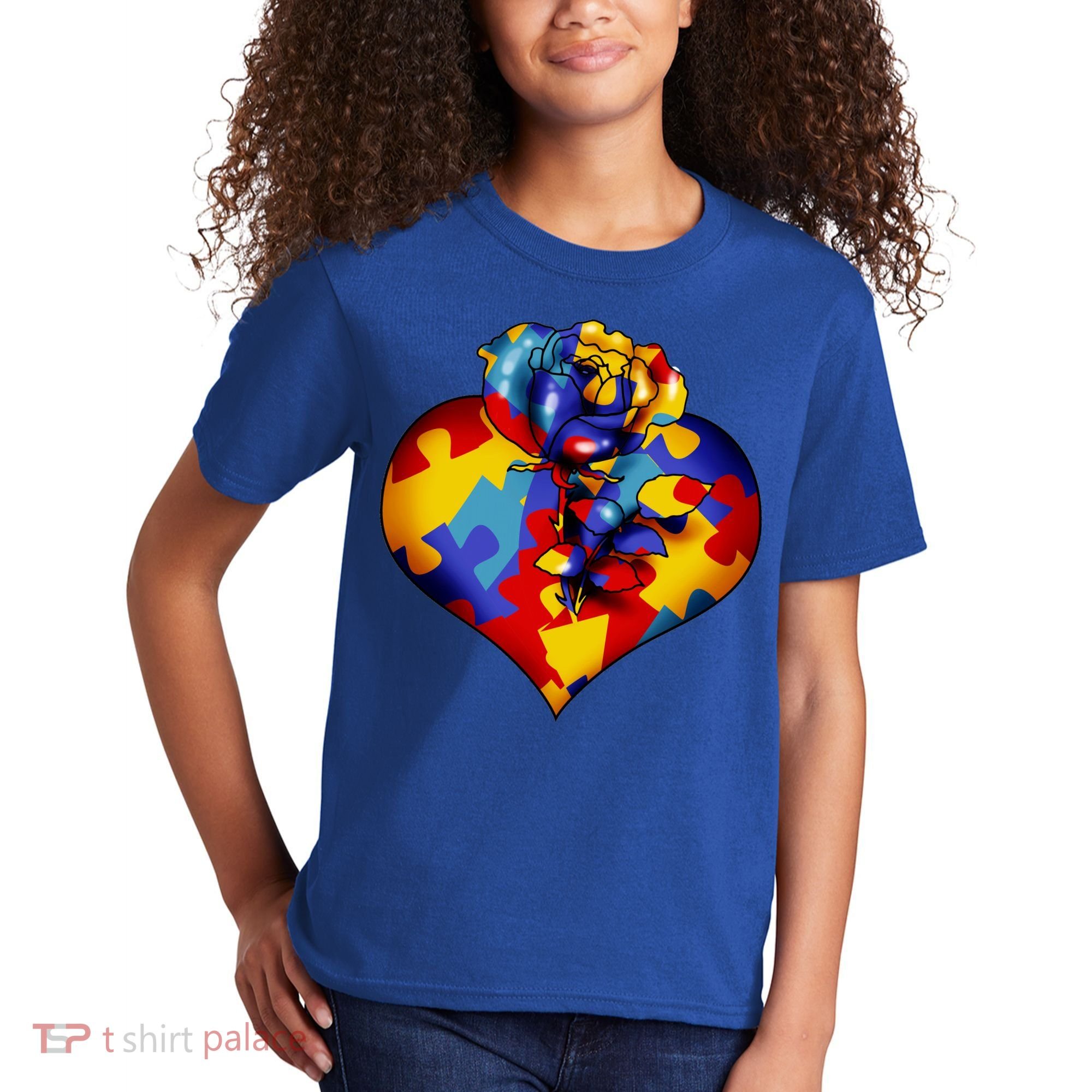 Autism Awareness Rose Heart Kids T-Shirt