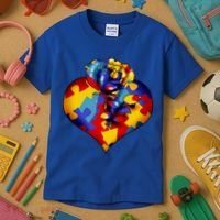 Autism Awareness Rose Heart Kids T-Shirt thumb 3