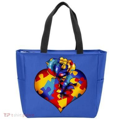Autism Awareness Rose Heart Tote Bag