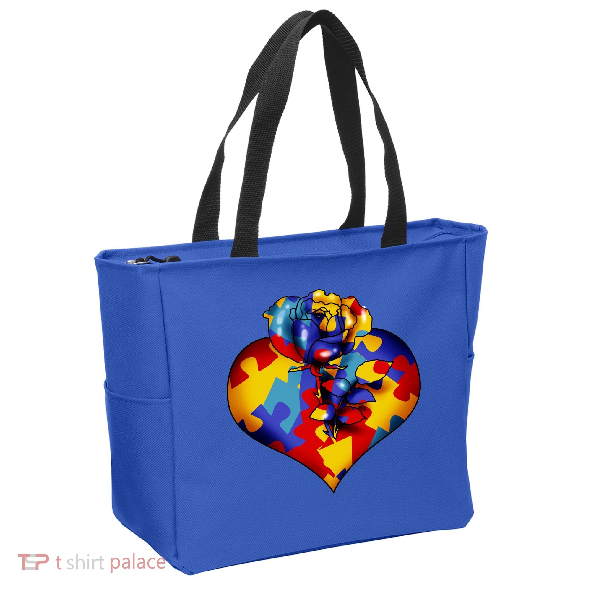 Autism Awareness Rose Heart Tote Bag