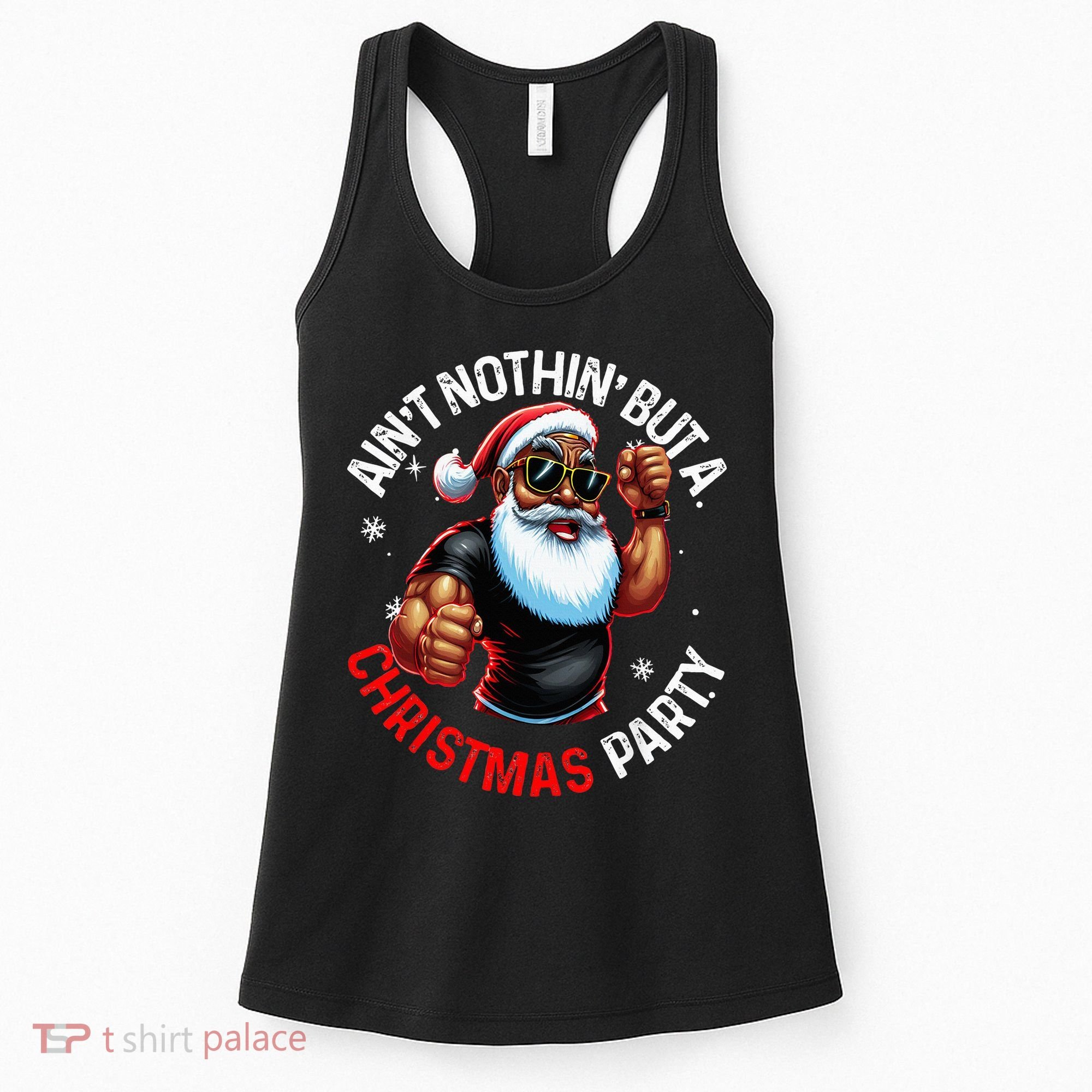 African American Santa Claus Christmas Pajama Women's Tank Top
