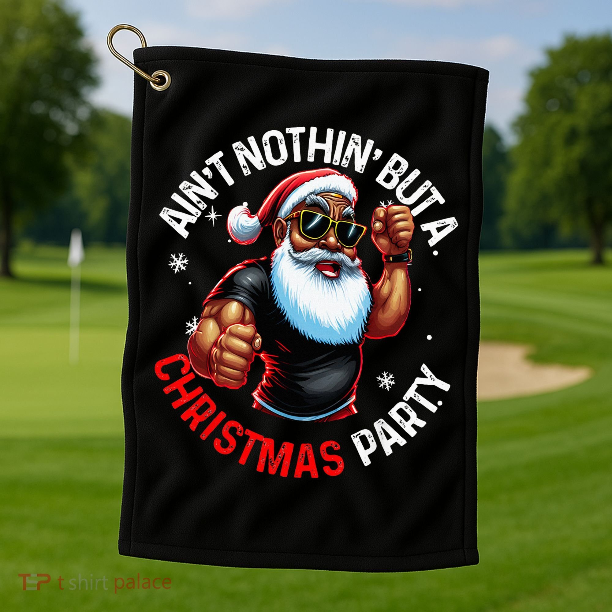 African American Santa Claus Christmas Pajama Golf Towel