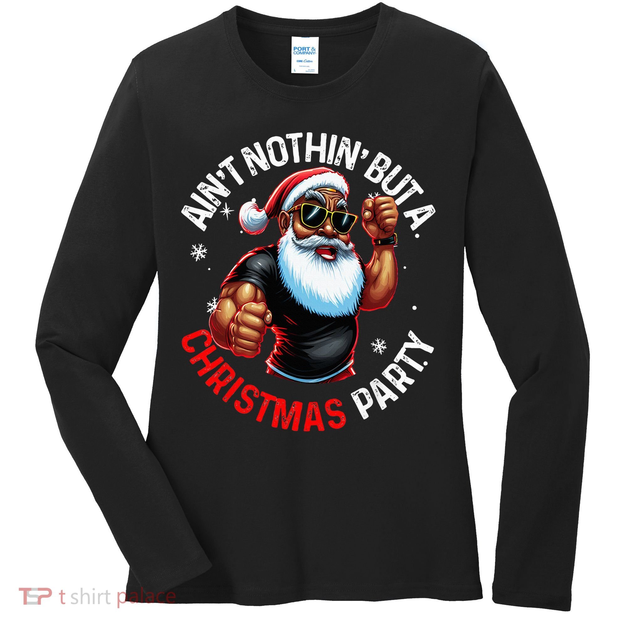 African American Santa Claus Christmas Pajama Women's Long Sleeve Shirt
