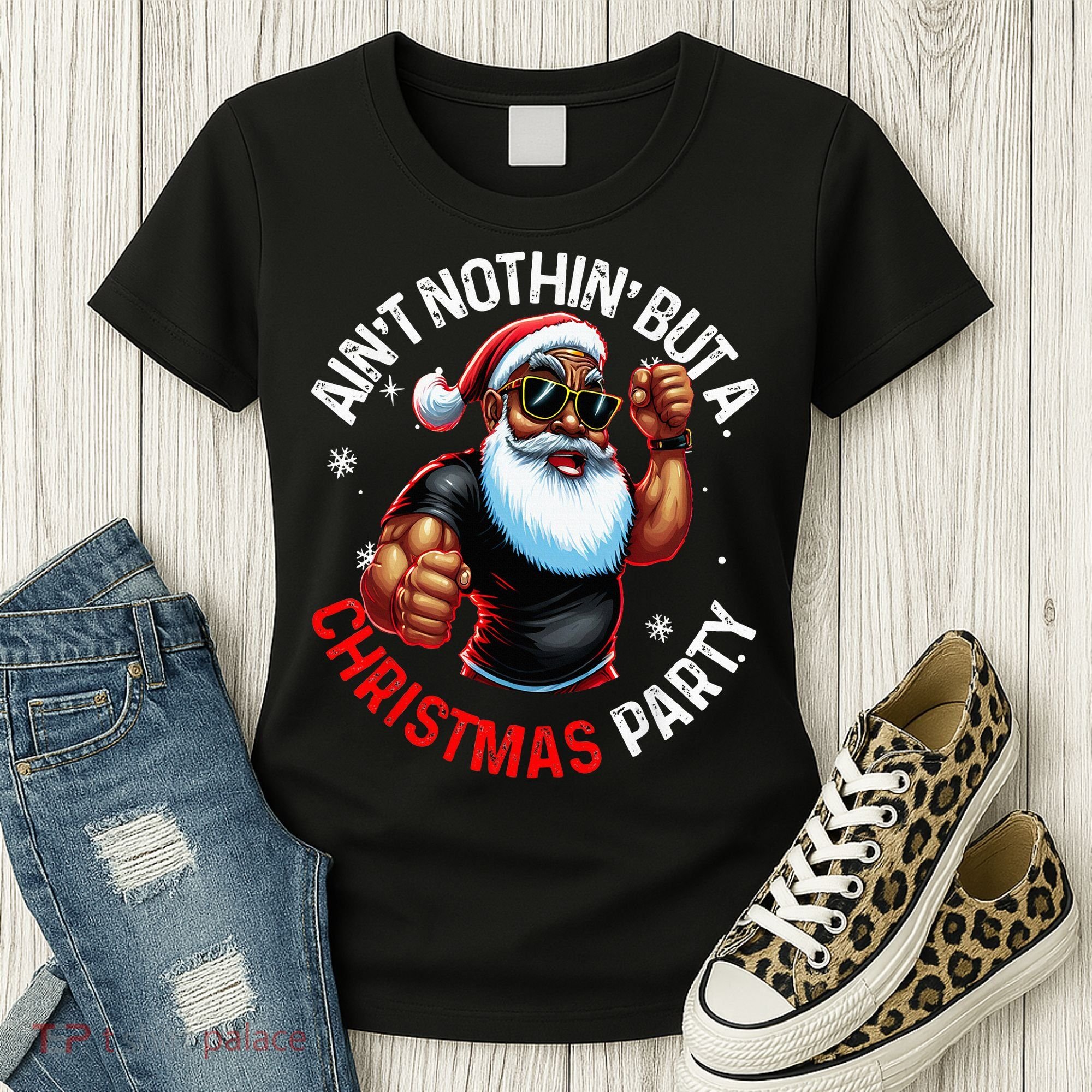 African American Santa Claus Christmas Pajama Women's T-Shirt