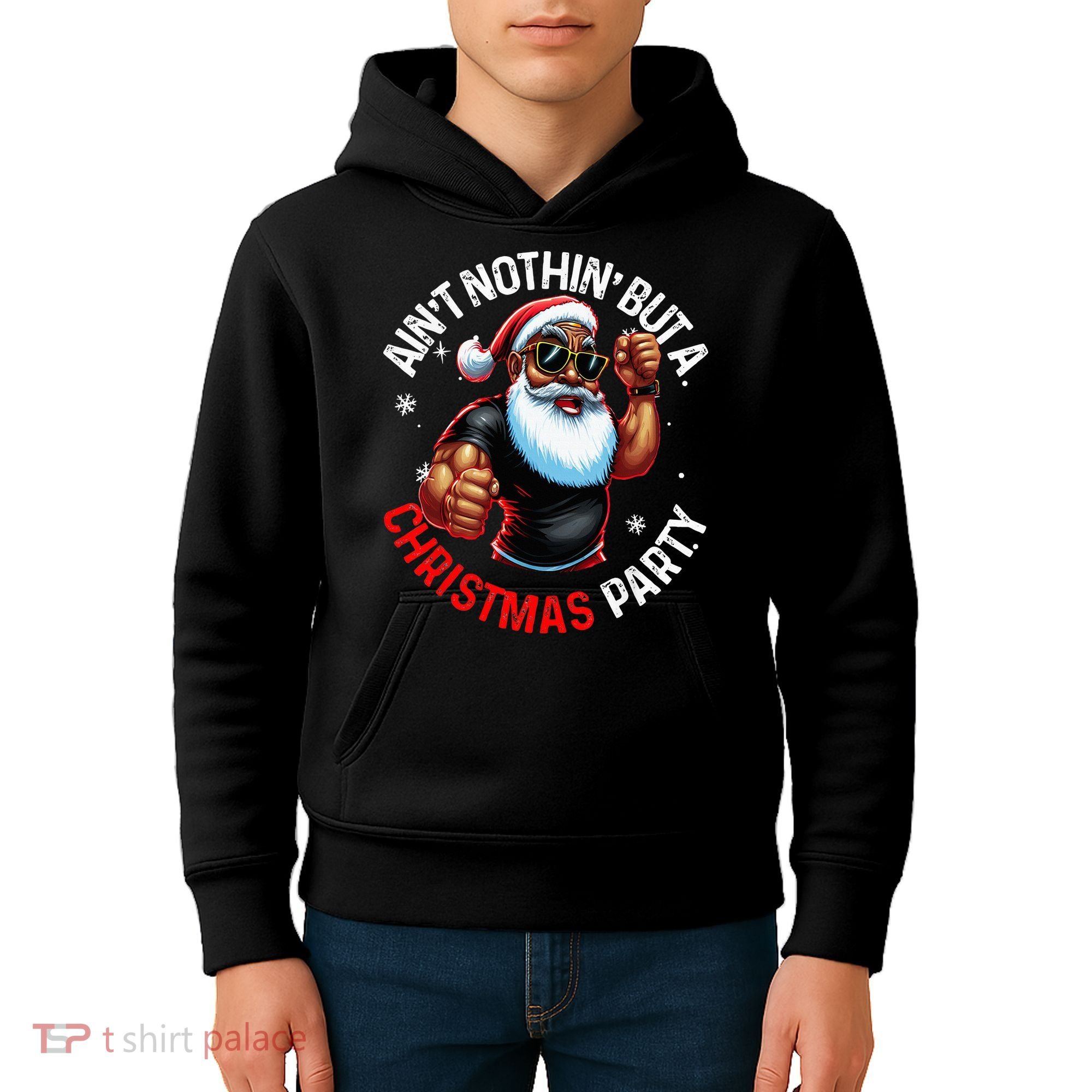 African American Santa Claus Christmas Pajama Kids Hoodie