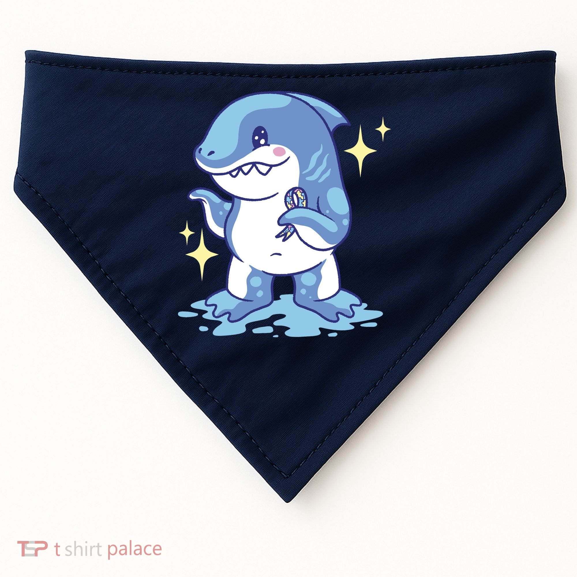 Autism Awareness Shark Ribbon USA-Made Doggie Bandana