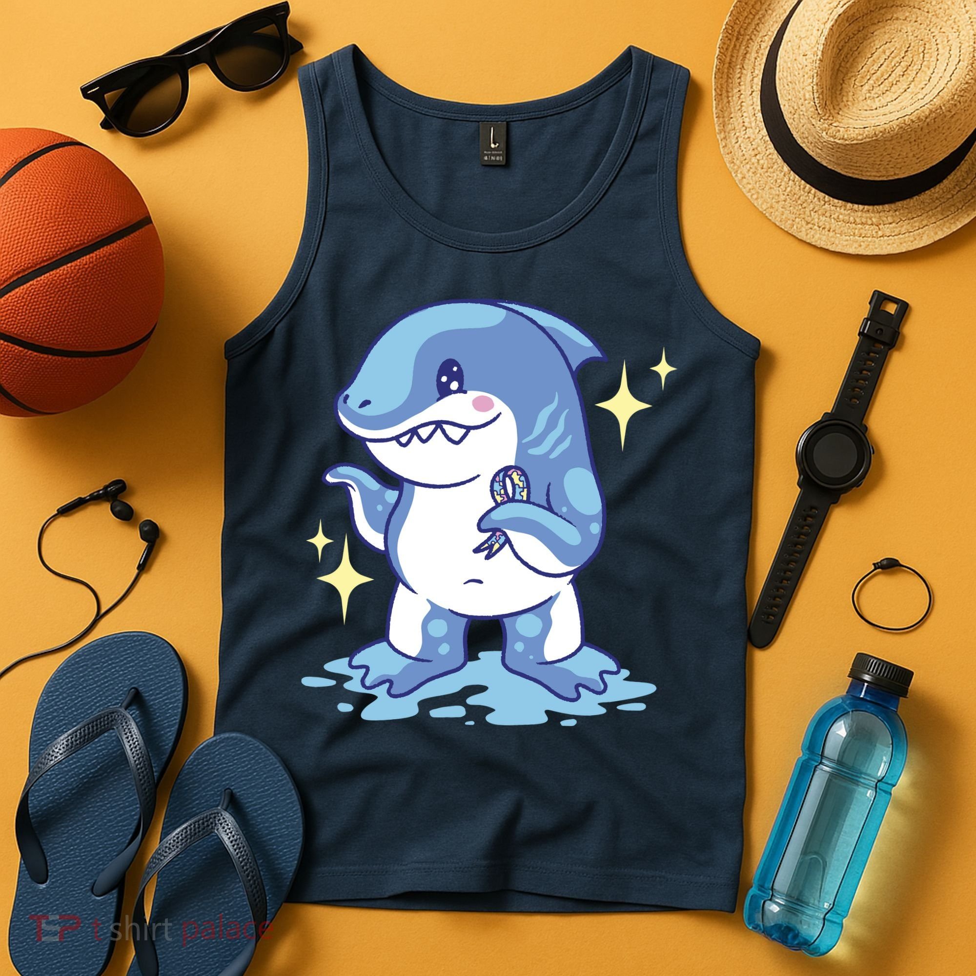 Autism Awareness Shark Ribbon Tank Top