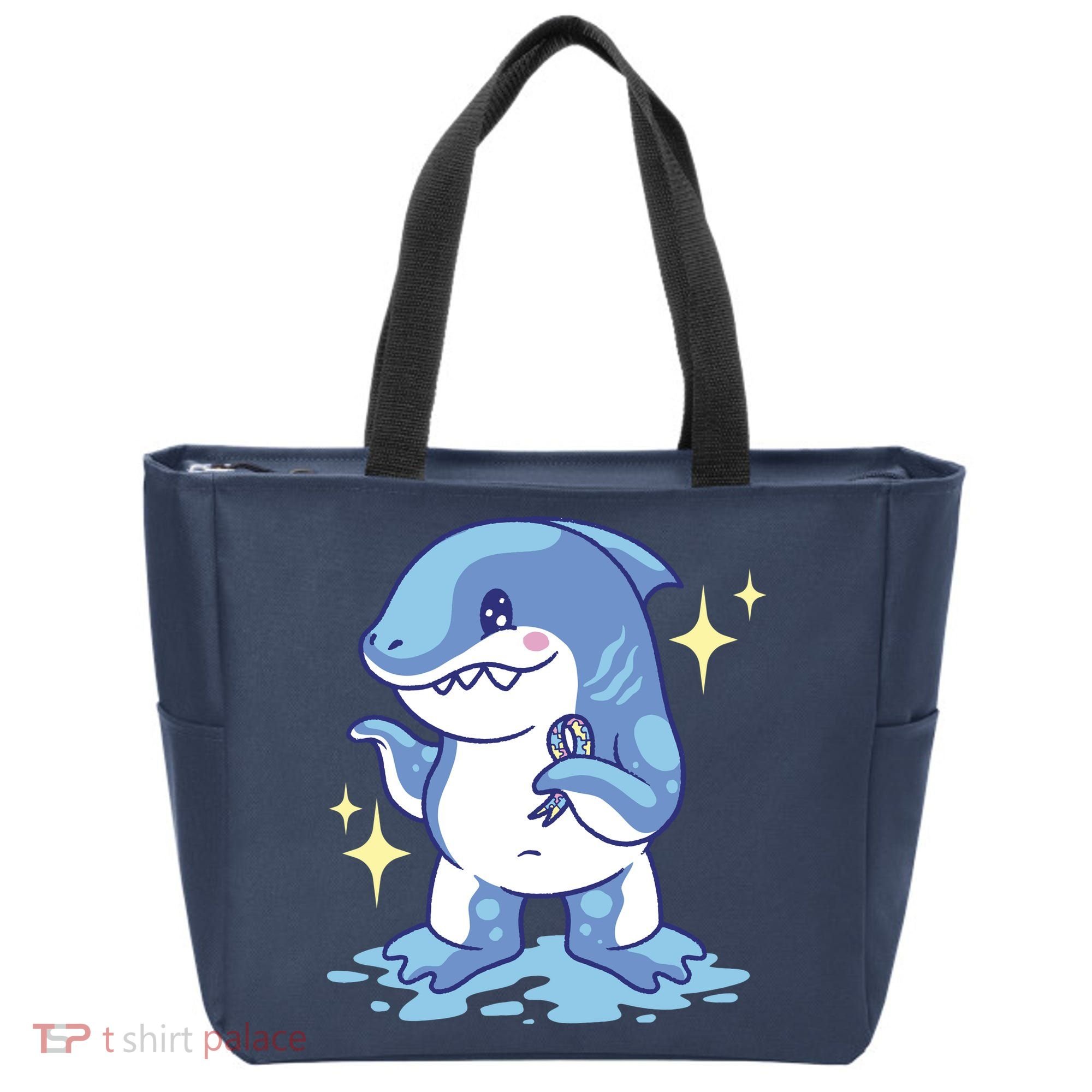 Autism Awareness Shark Ribbon Tote Bag