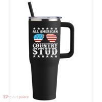 All American Stud Boy Country 4th of July USA Flag Gift 40oz Vacuum Insulated Stainless Steel Travel Tumbler thumb 0