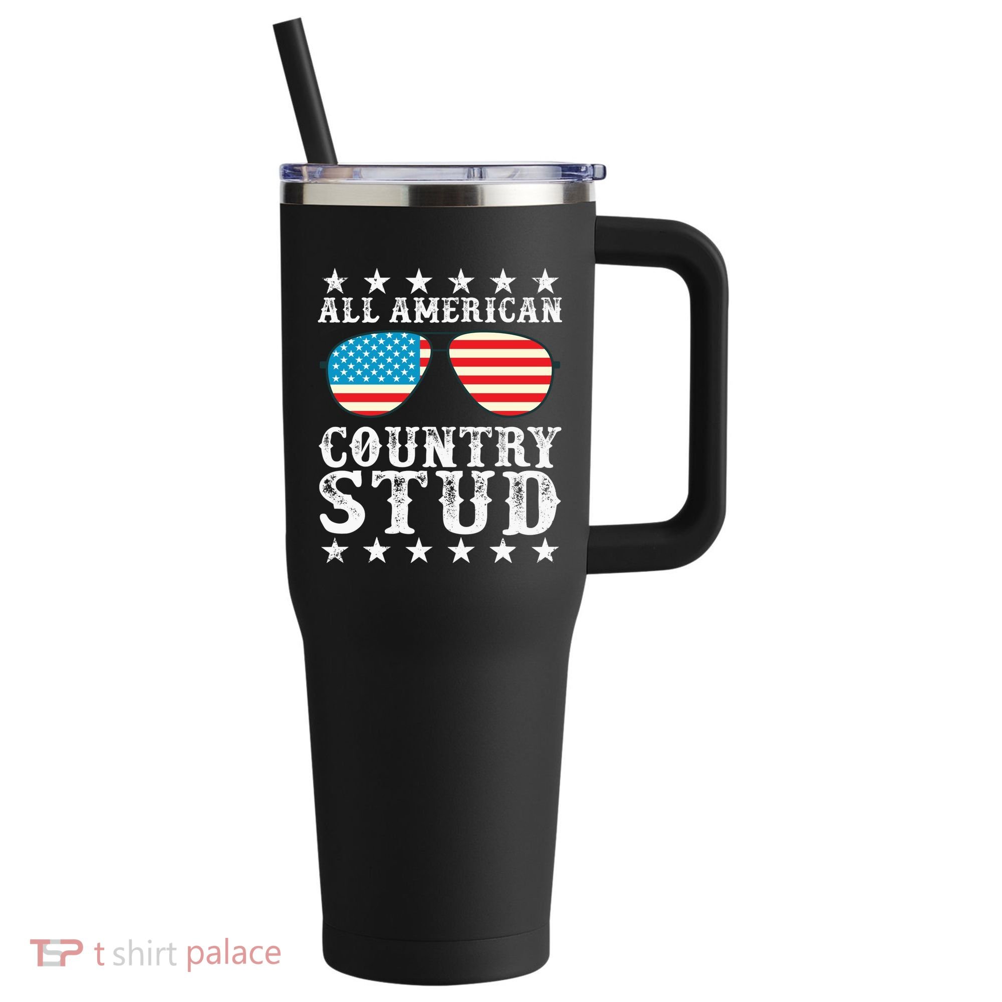 All American Stud Boy Country 4th of July USA Flag Gift 40oz Vacuum Insulated Stainless Steel Travel Tumbler