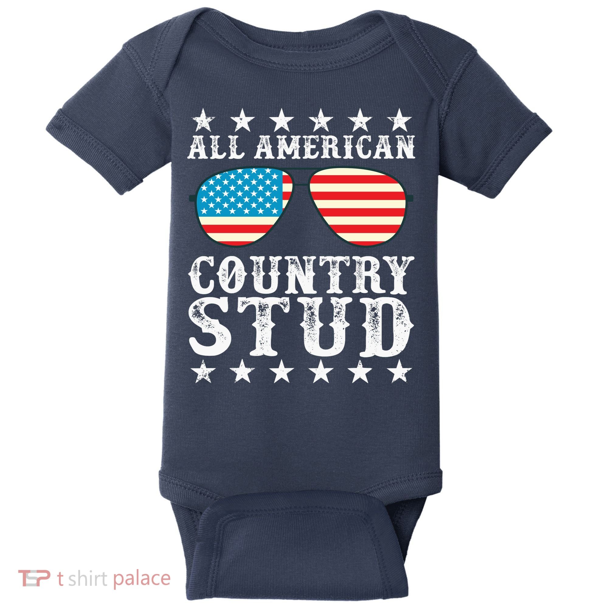 All American Stud Boy Country 4th of July USA Flag Gift Baby Bodysuit
